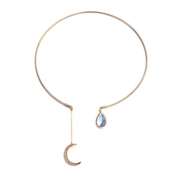Jewelry - ✨3for$38 New Golden Boho Open Collar Rhinestone Moon Blue Jewel Necklace